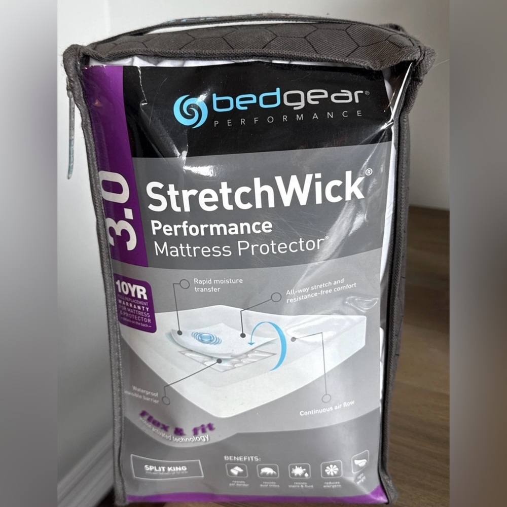 Bedgear Performance Mattress Protector Split King 3.0. Stretch Wick. White., New